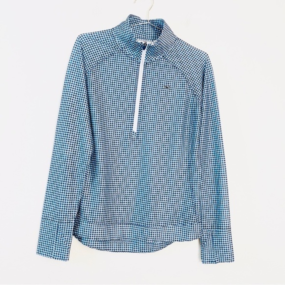 Vineyard Vines Blue and White Gingham Long Sleeve Tee